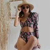 Beach Wear Print Bikini Set Dames Wrap Rok Badpak Hoge Taille Cover Up Sexy Sarong Plage Badpak 210722