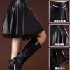 Artı Boyutu 4XL Kadınlar Seksi Pileli Etek Yüksek Bel Siyah PU Deri Etekler Vintage Kısa Etek Dantel Dikiş Giyim Saias 210619