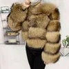 Natural Winter Real Raccoon Coat Plus Storlek Kläder Kvinnor Big Fluffy Fur Coats Style Jacket 211220