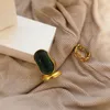 Vintage Geometryczne Oval Hollow Emerald Golden Metal Chain Otwarcie regulowane pierścienie dla kobiet Biżuteria