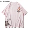 T-shirts Streetwear Hip Hop Mannen Lotus Blad Kraan Print Japanse Korte Mouw Tees Katoen Casual Harajuku Tshirts Tops 210602