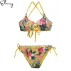 Bikinis Set Women Floral Print Bikini Bandage Sexig vadderad Buiquini Vintgae Backless Femmale Beach Wear Girls Swim Bathing Suit Maillot