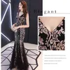 Sleeveless Evening Party Dress Mermaid Woman Summer V-neck Black Elegant Long Sexy & Club Embroidery Mesh Maxi 210603