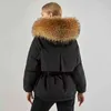 Jejveny Luxury Big Real Raccoon Fur Hooded Vattentät Vinter Down Jacket Kvinnor 90% Duck Down Puffer Coat Kvinna Kort Parka 211108