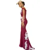 Rote Applique Mermaid Brautjungfernkleider mit Schulterschulterzug-Zug Chiffon Formal Kleid plus Größe Hochzeit Guest Kleid