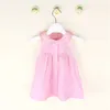 Col de poupée sans manches pour fille robes d'été rayé princesse tenue décontractée vêtements pour enfants bébé filles bouton chemise robe Jurk Q0716