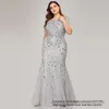 Nuovi abiti da sera formali in pizzo a sirena elegante 2021 Manica corta in tulle Scoop Plus Size Abiti da cocktail da ballo al pavimento 04