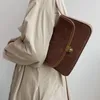 Cross Body Fashion Design Ladies Brown Small Shoulder Bags Elegant Women Purse Handbags Vintage Lock Corduroy Female Underarm Bag Bolsas