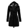 ファッションウールのコートの女性の暖かいフリースのジャケットが付いているダブルブレストソリッドカジュアルジャケット冬ビンテージスリムレディースコート211104