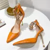 Sandálias 2021 Mulheres de verão 11 cm de altura Lady plataform fetiche Chain Gold Crystal Sandles Shoes de stripper de laranja 9864423