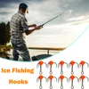 Fiskehakar 10st Treble High Carbon Steel Barbed Winter ICES Fishhooks Fish Tackle Tool