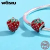 Wostu Högkvalitativ 925 Sterling Silver Jordgubbe, Grön CZ Pärlor Fit Original Charm Armband för Kvinnor DIY Smycken Gift CQC369 Q0531