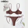 OMKAGI nouveau Bikini solide maillots de bain femmes Mini string 2021 été maillot de bain Bikini ensemble brésilien Biquini Push Up maillot de bain femme 210305