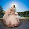 Robes de Quinceanera à paillettes scintillantes en or rose, chérie élégante, grande taille, robe de soirée de bal, perles moelleuses en tulle, robe mexicaine douce 15, 2021