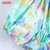 Tangada Femmes Floral Imprimer Hors Épaule Blouses Courtes Vintage Manches Bouffantes Élastique Ourlet Chemises Femmes Blusas Chic Tops BE906 210609