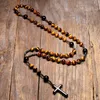 Natural Tiger Eye Stone Catholic Christ Rosary Necklaces For Women Men Hematite Cross Pendant Mala Jewelry 210721