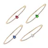 Färgglada Birthstone Red Blue Green White Tear Drop CZ Bangle Armband Trendiga Kvinnor Öppna Manschett Bangles Q0717