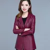 نساء جلدي سترة الخريف ربيع معطف نسائي كوريا أزياء رفيعة رفيعة اللون الأحمر السوداء