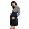 Robes de maternité femmes Slim rayé robe d'allaitement pour l'allaitement grossesse à manches longues Ropa Embarazada D30