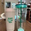 2021 Limited Edition Starbucks Mugs Classic Green Lid Double-Layered Glass Straw Cup Large Capacity321W