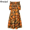 Vestidos africanos para mujer Moda Estampado floral Slash Cuello Manga tres cuartos Maxi Cintura alta Vintage Largo Otoño 210623