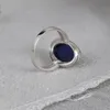 Cluster Rings FNJ 925 Silver Ring for Women Jewelry 100% Original Pure S925 Sterling Natural Lapis Lazuli