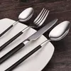Genuine Top Quality Dinnerware Black Handle 4 Piece Stainless Steel Cutlery Set Western Dinner Service Tableware