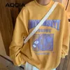 AQOIA Autumn Streetwear Loose Earth Printing Women’s Sweatshirt Harajuku كبير الحجم نساء من النوع الثقيل رفيعًا للبلوزات الإضافية 201216