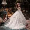 Bloem meisje jurk tule kralen geappliceerd pageant jurken voor meisjes eerste communie jurken kinderkleding