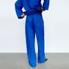 Za Женщины костюмы 2-х частей костюм осень моды простой свободный синий V-образным вырезом женский костюм повседневная улица молодежный модный костюм женщин 21116