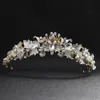 Ręcznie robione kryształowe akcesoria do włosów ślubnych Rhinestone Tiara Bridal Headband Crowns HEDPEce Clear Pearle na wieczorne imprezę7481429