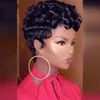 Courte boucle bob pixie coupé la machine complète ne fait pas de perruques à cheveux humains en dentelle avec une frange pour les femmes noires Remy perruque brésilienne3405933