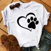 Rotes Herz Hund Pfotenabdruck T-shirt Mode Frauen T-shirt Sommer Casual Tops Weibliche Kurzarm T-shirts Damen Niedliche T-shirt Tops X0527