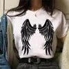 T-shirt Femme WVIOCE HAUTE QUALITÉ MODALE MODES À Manches courtes Lâche Femmes Harajuku 90s Devil Lucifer imprimé Vêtements blancs