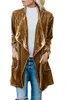 Women's Trench Coats Female Long Solid Color Cardigan Turn Down Collar Pockets Golden Velvet Outerwear Warn Winter Mujer Coat 2022