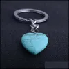 Nyckelringar smycken Natural Crystal Stone Heart Shape Pendant Healing Keychains for Women Men Bag Decor T46yd