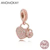 Anomokay Sterling 925 Silver Mix Style Rose Gold Heart Tree Flower Pendant Fit Pandora Armband S925 Charm för DIY Smycken Q0531