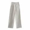 TRAF Za 2021 Beżowe spodnie dla kobiet Szerokie spodnie nogi Wysoka talia Luźne spodnie letnie kobieta Pościel Baggy Streetwear Spodnie Ladies Q0801