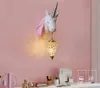 Desenhos animados miúdos bebê parede pendurado luz levou resina unicorn lâmpada ac220v azul lâmpada de parede rosa para princesa menina decoração quarto