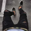 Jul Men Hip Hop Tight Slim Zipper Hole Smal Män Jeans Man Byxor Mäns Distressed Ripped Skinny Jeans