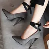 Brand Womens Heels Sexy Pointed Toe Classic Pumps Women Shoes Straps Black Grey Thin Heels Party Office Shoes Large Size 45 47 210310