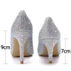 Red Crystal Covered Pointy Toe Pumps Rhinestone سندريلا كعب الزفاف الخنجر الكعب