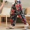 Ny kinesisk stil bomull och hampa tryckta mönster Capris för män på hösten 2021 x0621