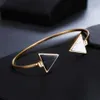 New Gold Tone Punk Trendy White Black Triangle Faux Marbleized Stone Cuff Bangle Bracelet for Women Fashion Jewelry X0706