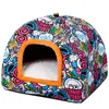 Gedrukte hondenkat Cave comfortabel warm bed voor huisdierhoge kwaliteit puppy slaaphuis s Y200330