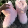 Winter frauen Schnee Stiefel Luxus Pelz Flauschigen Warme Pelzigen Weibliche Mode Im Freien Nicht-slip Schuhe Mujer Mid