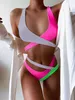 Kvinnors Baddräkt Badkläder Färg Matchande Bandage Bikini High Waist Beach Wear Badkläder 210621