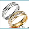 Bijoux de bande en acier inoxydable 316L cristal mariage rangée diamant or doigt couple bague Hip Hop bijoux femmes anneaux livraison directe 2021 Mzqsp