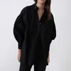 Oversized Women Shirts Höst Fashion Blue Black White Loose Long Blouse Top 210602