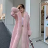 Kvinnorsullblandningar Prinsessan Style Luxury Super Long Natural Fur Wrap Coats Plus Size Women Fall Winter Justerbar